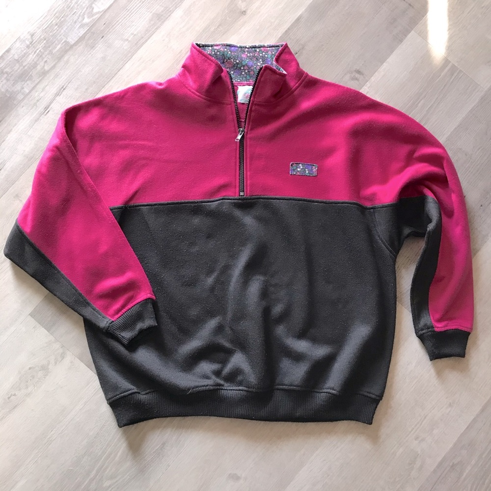 Vintage Active Elements Color Block Quarter Zip Pullover Flower Interior Sz L